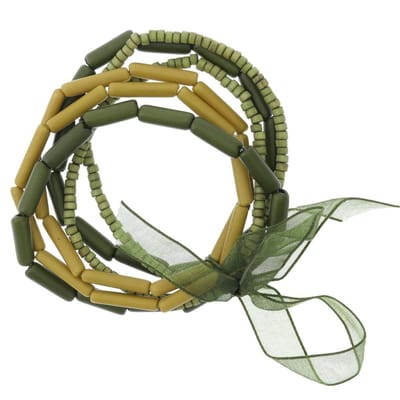 Behave - Kralenarmband groen strik detail - natuurlijke casual stijl