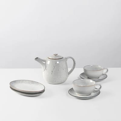 Broste Copenhagen Nordic Sand Tea for two Set - Theepot 2 x kop en schotel XL en 2 x schaal