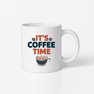 IT'S COFFEE TIME" Koffiemok | Unieke Witte Keramische Mok met Koffiebonen & Kop Design | Cadeau Koffieliefhebber | Theemok