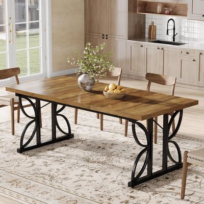 Tribesigns Eettafel - Keukentafel - 180 X 80 X 75 cm - Eetkamertafel Voor 6-8 Personen - met Stevige Metalen Poten - Industrieel Design - Vintage - Rustiek Bruin