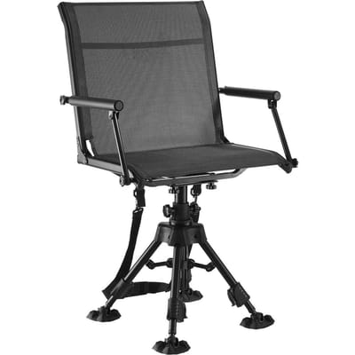 Chaise de Chasse, Pivotement Silencieux à 360°, Chaise Pliante Portable pour Affût, Siège Tabouret de Sol Robuste en Acier avec Accoudoirs, Pieds Anti-Enfoncement, Hauteur