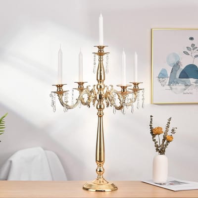 5-Armige Kandelaar Goud Hoog Decoratie voor Tafel en Feesten