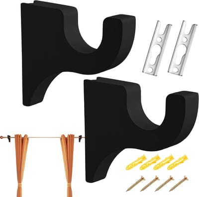 Houten Rod Houders - Gordijnstang Beugels - Ruimte Organiseren - Stevige Constructie - 16 x 15 x 8 cm - Zwart