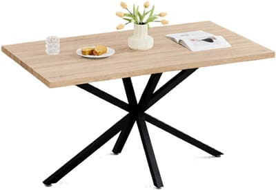 UFTA Moderne Woontafel - Rechthoekige Eettafel - Met Metalen Onderstel - Voor 4 tot 6 Personen - 140x80cm - Light Wood Kleur