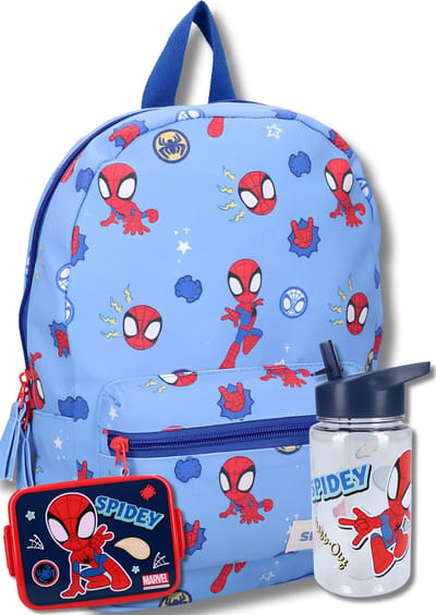 Spidey Schoolset 3-delig voor Jongens – Rugzak, Lunchbox en BPA-vrije Drinkfles – Blauw