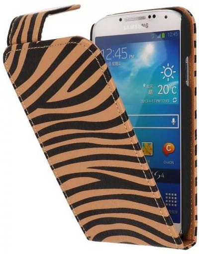 Zebra Classic Flipcase Hoesjes Geschikt voor Samsung Galaxy S4 i9500 Bruin
