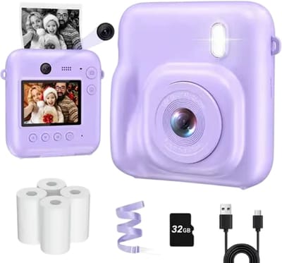 Kindercamera met Instant Print Foto's – Digitale Camera voor Kinderen met Thermische Fotoprinter, Video-opname, Educatief Speelgoed en Cadeau voor Kinderen - Paars