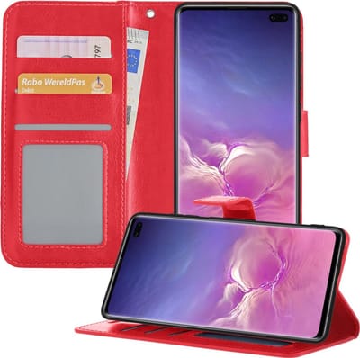 Hoesje - Geschikt voor Samsung Galaxy S10 - Luxe Bookcase - Walletcase Hoes - Portemonnee - Cover - Telefoonhoes - Rood