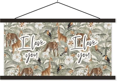 Posterhanger incl. Poster 60x30 cm - Schoolplaat - I love you - Quotes - Spreuken - Liefde - Textielposter - Zwarte latten