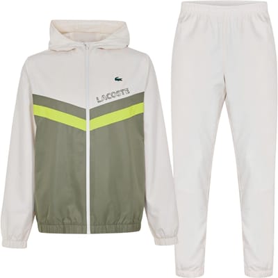 Lacoste Trainingspak voor heren van taffeta met kleurblokken (Wit/Kaki Groen)