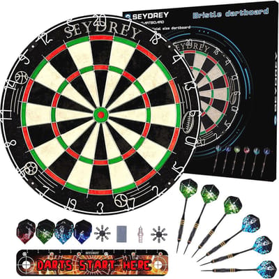 Stalen Dartbord Set met 6 Stuks 20 g Stalen Tip Darts - 12 Vluchten - Roterende Nummer Ring - Nietvrije Bullseye - Installatie-instructie