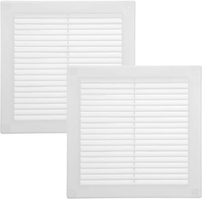 Witte ventilatieafdekking - Platte vierkante ventilatiesleuven met insectenbescherming, 200 x 200 mm - Set van 2