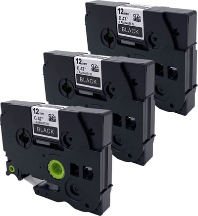 DULA Brother Compatible label tape- Tze-335 - 3 cassettes - Brother P-Touch - Wit op zwart - 12mm x 8m