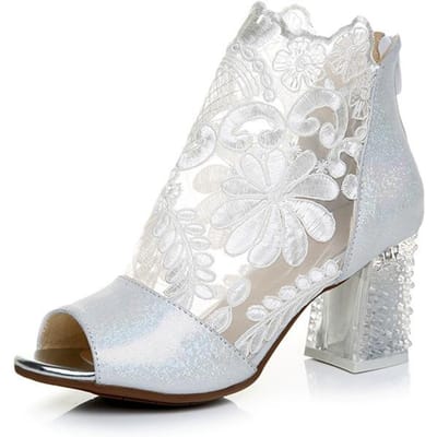 Été Cuir Véritable Sandales Bouche de Poisson Talons Épais Petite Taille 32 33 Bottes en Maille Grande Taille 4142 Taille Bottines Sandales 42 white