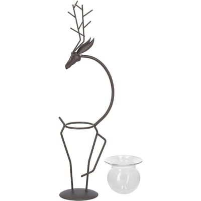 Hertvorm Smeedijzeren Plantenstandaard Transparant Glas Hydroponische Plantenvaas voor Woonkamer Type B white