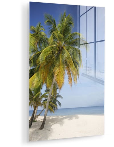 ® Glasschilderij 120x180 cm - Schilderij acrylglas - Verlaten strand bij de San Blas-eilanden in Panama - Foto op glas - Muurdecoratie woonkamer - Wanddecoratie slaapkamer - Schilderijen