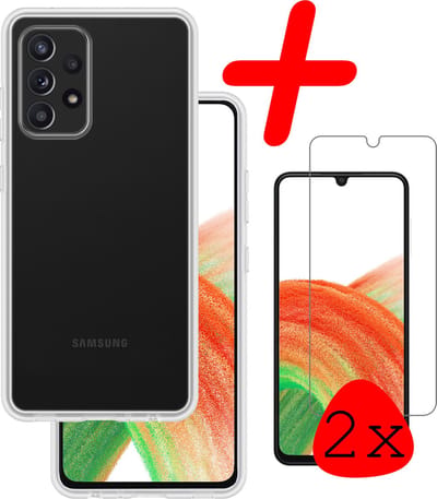 Hoesje Met 2x Screenprotector - Geschikt voor Samsung Galaxy A33 - Sterk & Shockproof - Back Cover - Siliconen Case - Telefoon Hoes - Transparant