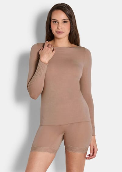 Shirt met lange mouwen en kasjmier - beige - Gr. 36/38 van Goldner Fashion