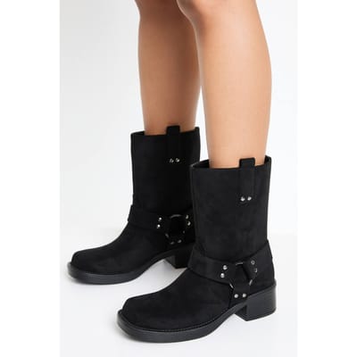 boohoo Dames Faux Suede Harness Detail Biker Boots | Black | Maat: 3