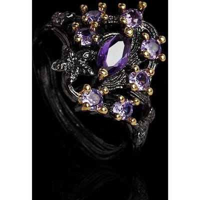 Modieuze Paarse Zirkoon Damesring Elegante Zwart Goud Tweekleurige Bloemenring No. 8 black