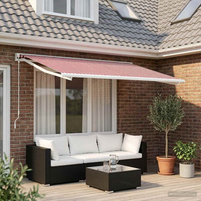 vidaXL - Vervangingsdoek - voor - zonnescherm - Rood - en - Wit - 300 - x - 250 - cm