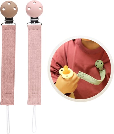 Funnies Speenkoord 2-Pack Rosebud en Caramel - Speenkoorden - Speenlint - Fopspeenkoord - Fopspeenhouder - Baby Accessoires - Speenketting - Voor Jongens en Meisjes - Kinderwagen - Set van 2 Stuks - Kleding - Veilig - Duurzaam - Handig