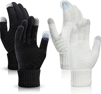2 paar gebreide winterhandschoenen voor dames - warme handschoenen voor koppels touchscreen - Dameswinterhandschoenen - dunne fleece voering , handschoenen - met volledige vingers, geschikt - voor binnen, vrije tijd, werk of - Geschikt voor koud weer