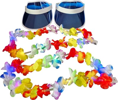 Toppers 2026 - Tropicana - Festival - 2x led Hawaii slinger krans - 2x - zonneklep - blauw