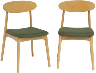 sweeek - Set van 2 vintage stoelen van naturelkleurig rubberhout en stof - aria