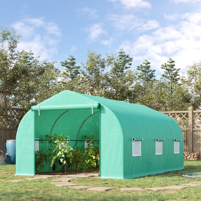 MEUNIQ Tunnelkas 450 x 300 x 205 cm met rolldeur, oprolbare ramen, polyetheen afdekking en gegalvaniseerd stalen frame voor tuin, groen