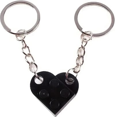Sleutelhanger Hartje 2-delig I Bouwstenen Sleutelhanger I Love You I Sleutelhanger Koppel I Tweedelige Hart Sleutelhanger I Zwart