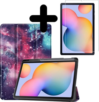 Hoesje - Geschikt voor Samsung Galaxy Tab S6 Lite - Met Screenprotector - Trifold Bookcase Hoes - Hard Cover Case - Met Uitsparing Geschikt voor S Pen - Hardcover Book - Tablethoes - Galaxy