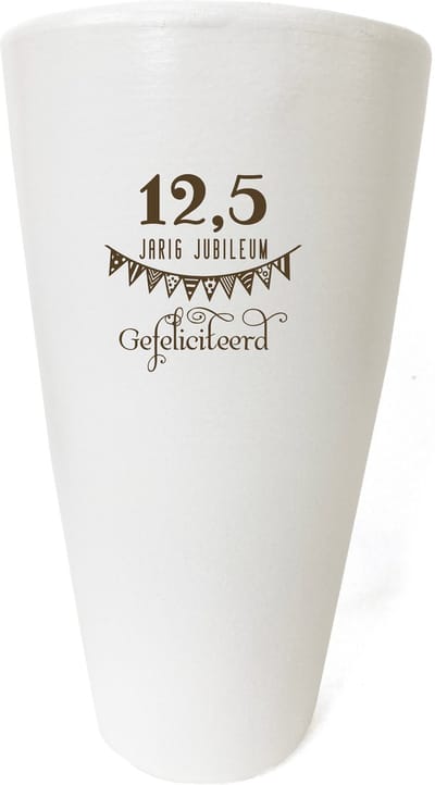 Vaas wit met tekst - JUBILEUM 12,5 jaar - de tekst is een gravure, een mooi cadeau voor een 12,5 jarig jubileum