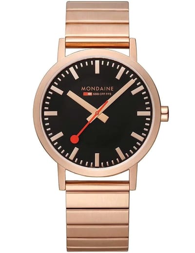 Mondaine M660.30360.16SBR Classic Zwart en Rosegoud Staal Herenhorloge Stationsklok - 40mm