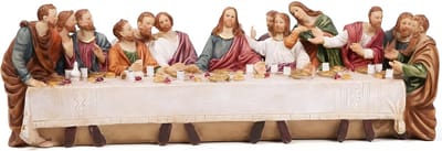 BRUBAKER Het laatste avondmaal - Jezus en zijn 12 discipelen aan tafel - 36 cm kerstfiguur met handbeschilderde figuren van polyhars - avondmaalscène kerstdecoratie - tafeldecoratie