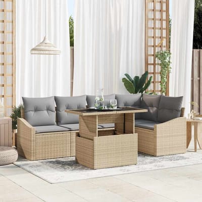 vidaXL - Tuinbank - Set - 6 - st - Beige - en - Lichtgrijs - poly - rattan