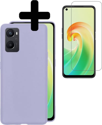 Hoesje - Met Screenprotector - Geschikt voor OPPO A76 - Sterk & Shockproof - Back Cover - Siliconen Case - Telefoon Hoes - Telefoonhoesjes - Lila