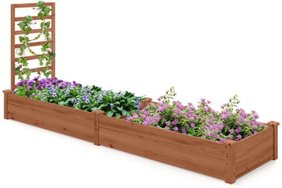 COSTWAY Verhoogd bloembed met rankrooster, bloembak met trellis, plantenbak, dennenhout, tuinlatwerk met rankkast, bloempot voor klimplant, balkon, tuin, terras, 235 x 63 x 102 cm (bruin)