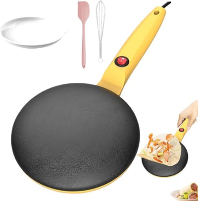 Elektrische Pannenkoekenpan - Crêpespan - Snelle Maaltijden - Automatische Temperatuurregeling - 20 cm - Geel