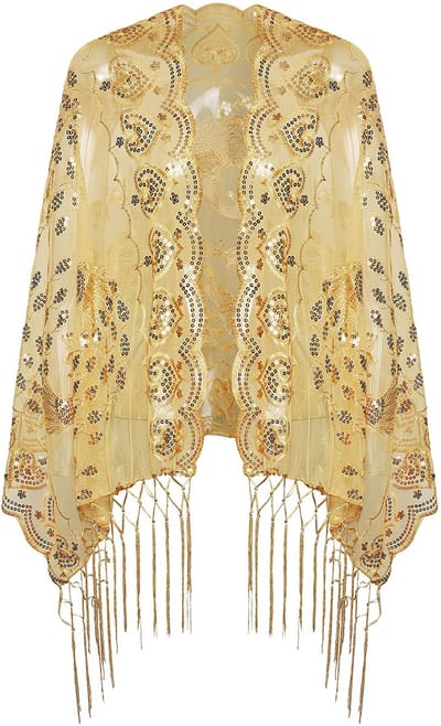 Dailygoods- Stola met pauwenpatroon - Retro Omslagdoek - Pailletten - Schouderbedekking - Jaren 20 Stijl - Perfect voor Feestelijke Gelegenheden - Sjaal