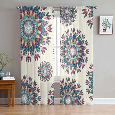 Tule Gordijnen Mandala Patroon Verloop Jongens En Meisjes Slaapkamer Transparant Hangend Gordijn Woonkamer Keuken Gaas Gordijn 135W x 114H(cm)