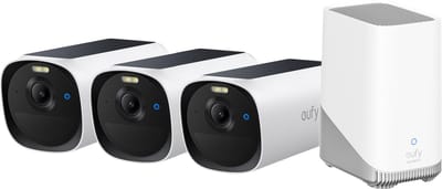 eufy E40 3-CamSet (HomeBase 3 S380) - draadloze outdoor beveiligings camera op zonne-energie - 2K-resolutie, MaxColor nachtzicht, gezichts herkenning met AI, uitbreidbare lokaleo pslag, geen maandelijkse kosten