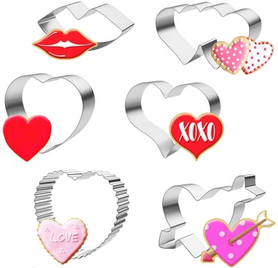 Dailygoods- Koekjesvormpjes 6 Stuks - Hartvormig/Hart met Pijl/Lippenvorm - Roestvrij Stalen Vormpjes - Valentijnskoekjes Bakken - Decoratie voor Valentijnsdag - Bakkersvormpjes