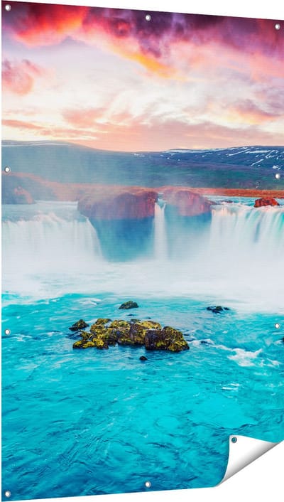 Gards Tuinposter Watervallen op het Blauwe Water in IJsland - 100x150 cm - Tuindoek - Tuindecoratie - Wanddecoratie buiten - Tuinschilderij