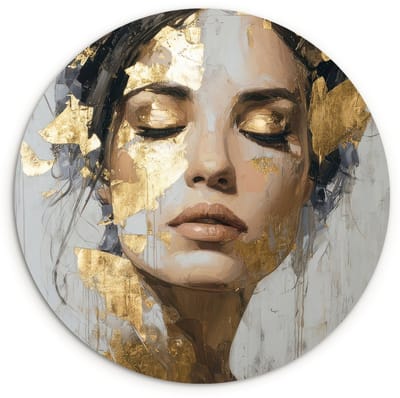WallCircle® Wandcirkel 120x120 cm - Muurcirkel Sierlijk - Vrouw - Goud - Ogen - Muurdecoratie woonkamer - Wanddecoratie slaapkamer - Kamer decoratie accessoires - Ronde schilderijen XXL