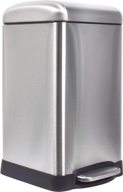 Perel metalen pedaalemmer met uitneembare emmer, solide voet en antislippedaal, ideaal voor thuis en op kantoor, inhoud 20 liter, vierkant 45,5 x 28 x 34 cm, grijs geborsteld metaal