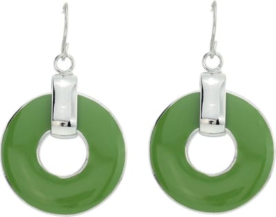 Behave - Oorbellen hanger groen rond zilverkleur - Retro stijl 4 cm