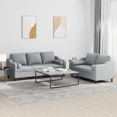 vidaXL - 2-delige - Loungeset - met - kussens - stof - lichtgrijs