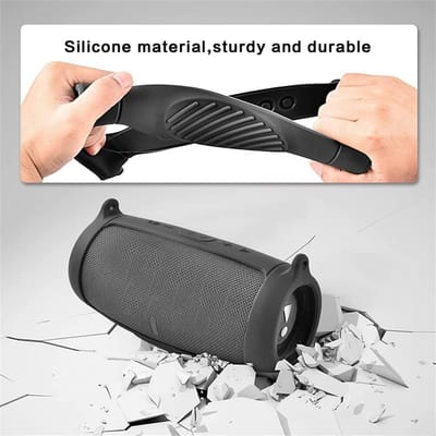 Siliconen hoes voor Bluetooth-luidspreker - draagbare krasschok hoes met schouderriem en karabijnhaak (zwart)