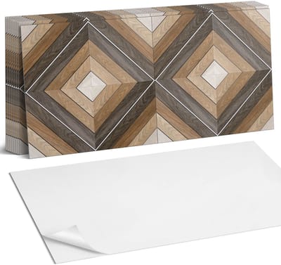 Coloray Plaktegels - Geometrisch ruitpatroon Zelfklevende Wandtegels - 40 cm x 20 cm - Bruin Plaktegels - 10 stuks - Rechthoek PVC Tegels - Plaktegels Badkamer - Vloertegels Zelfklevend - Vinyltegels Vloer Zelfklevend - Portugese Tegels